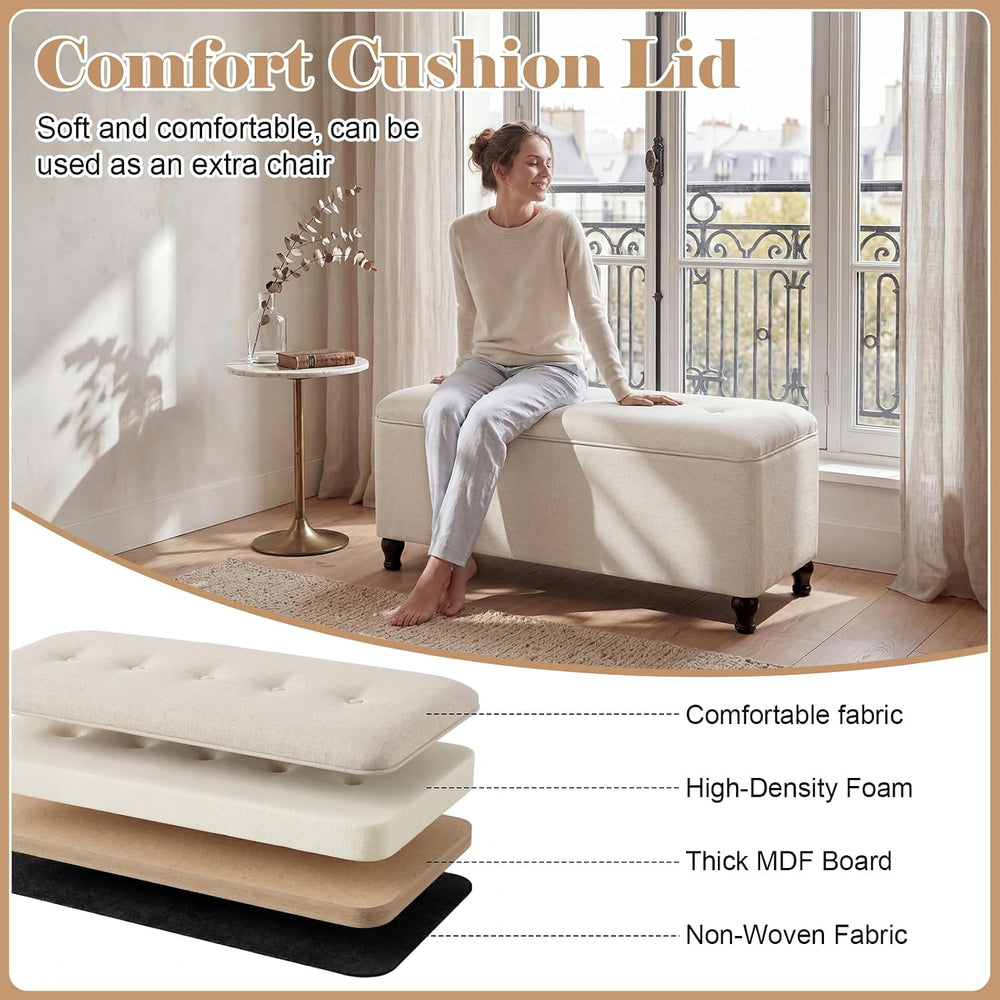 Homebeez 41" Linen Storage Ottoman Bench with Button Tufted Top & Wo...