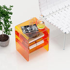 Clear Acrylic 3-Tier End Table/Nightstand – Sleek Bedside Storage with Durable Design, Perfect for Bedrooms, Living Rooms, or Modern Interiors – Ideal as a Bedside Table or Sofa Side Piece (Orange)