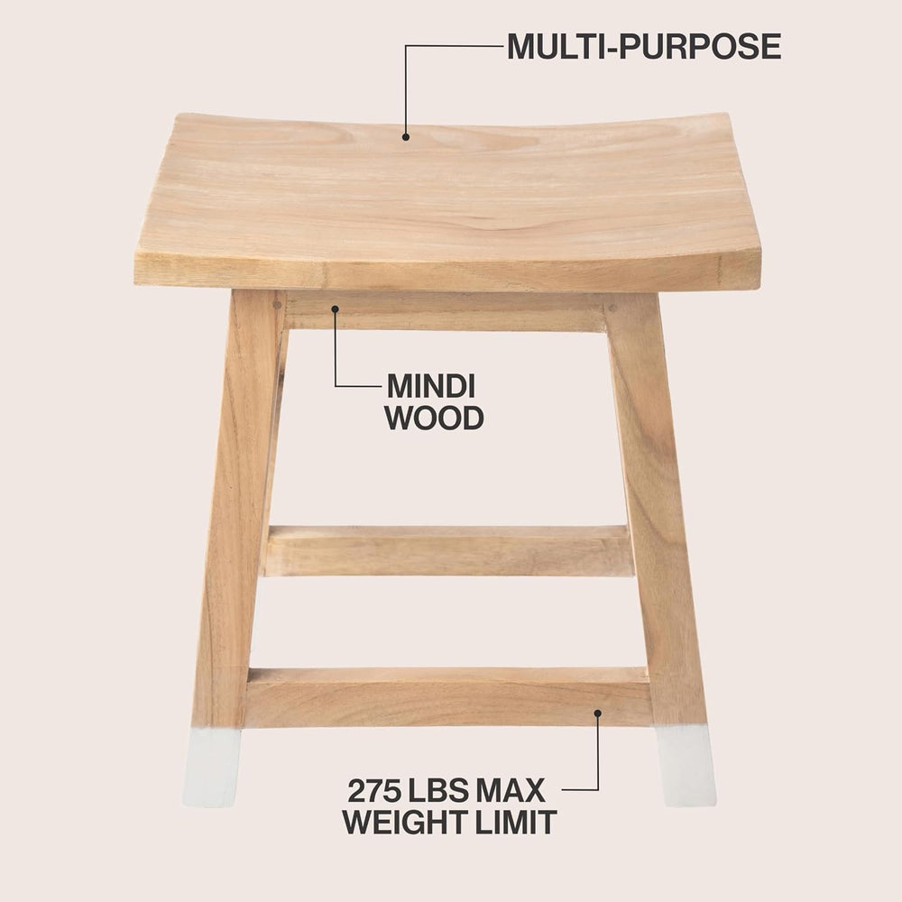JONATHAN Y Finesse Handcrafted Solid Wood Accent Stool, 18" Backless Van...
