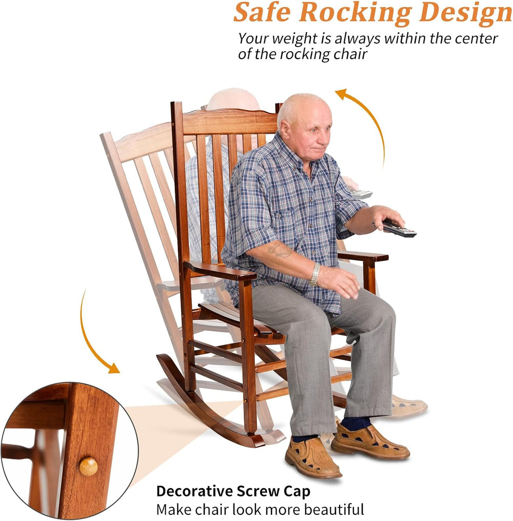 Outvita Outdoor Rocking Chair, Solid Wood High Back Rocker, Natural | All Wea...