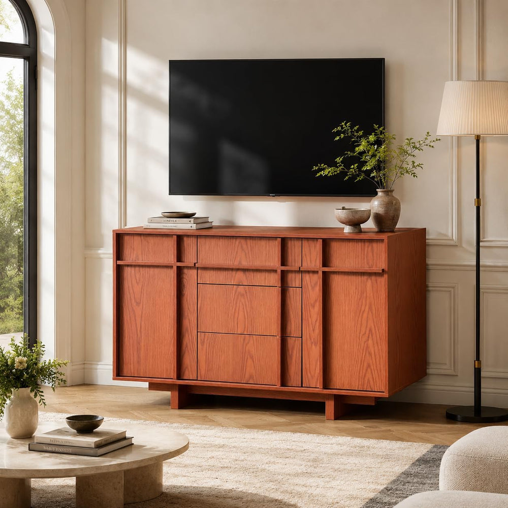 47.2" Buffet Cabinet with Storage, Skeleton Line Design, Cherry
