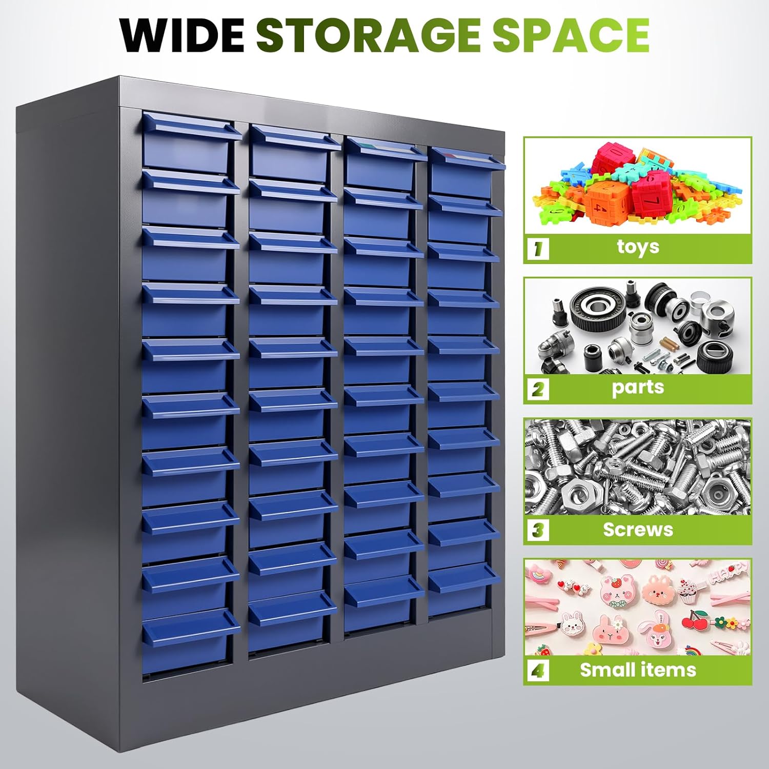 40-Drawer Bolt and Nut Organizer Bolt Bin Cabinet, Steel Part Cabinets Hardware Tool Storage Cabinet with Shelves and Label Stickers for Parts, Small Items and Toy Storage(21" L x 24.8" H)