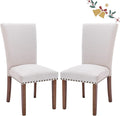Parsons Dining Chairs Set of 2, Upholstered Nailhead Dining Room Kitchen Side Chair with Thick Cushions and Wood Legs, Beige