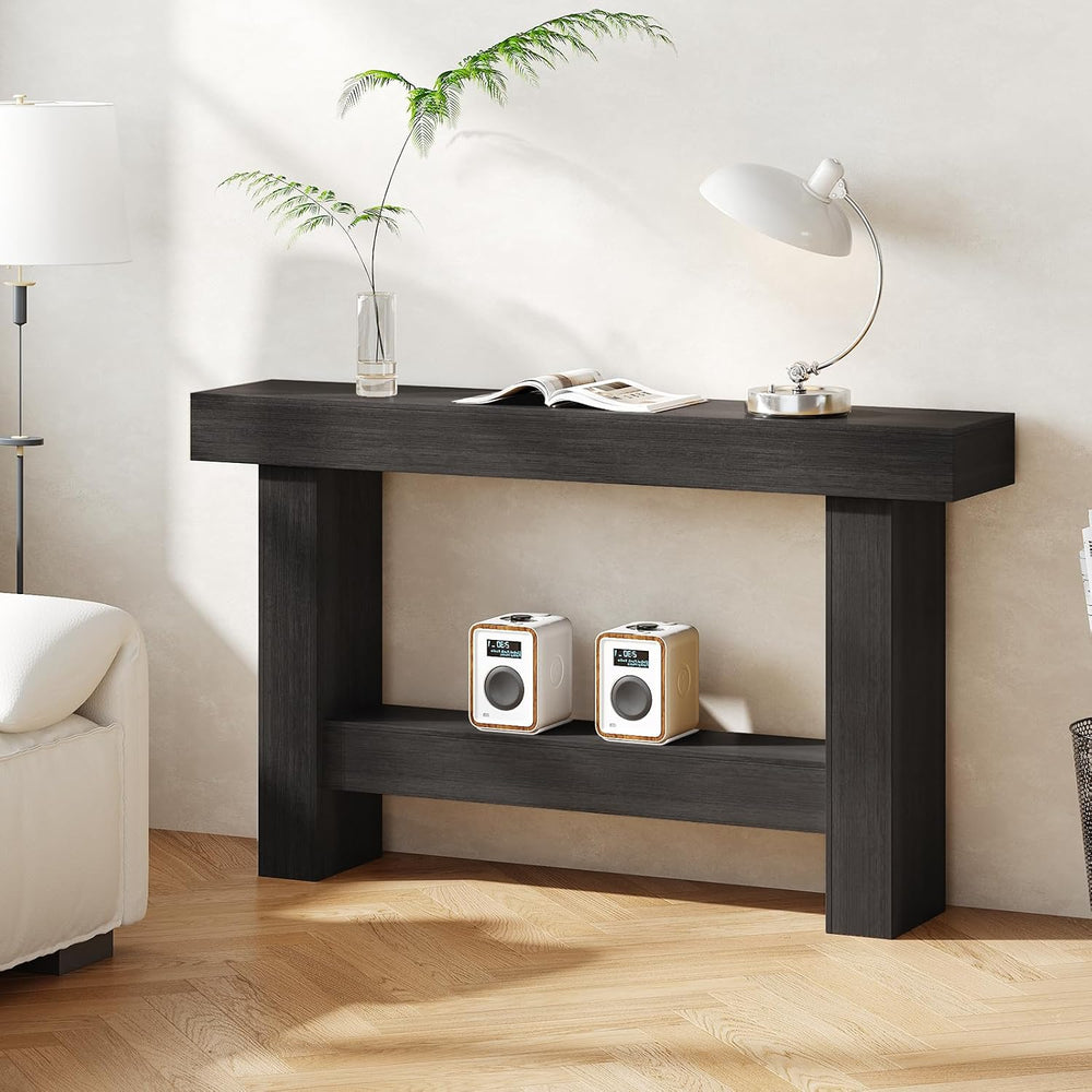 55 Inch Farmhouse Console Table, Wooden Rectangular Sofa Table Behind the Cou...