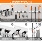 Mop and Broom Holder Wall Mount, Upgraded Broom Organizer Wall Mount, Stainless Steel Broom Hanger Wall Mount for Kitchen Garden Laundry Room Decor (3 Racks with 4 Hooks Black)