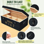 Large Bamboo Wood Seed Storage Organizer Box with Lid, Double-Layer Seal Design Seed Saving Box with Premium Coated Safety Lock, Handles, Extra Seed Envelopes and Labels, Great Gifts for Gardener