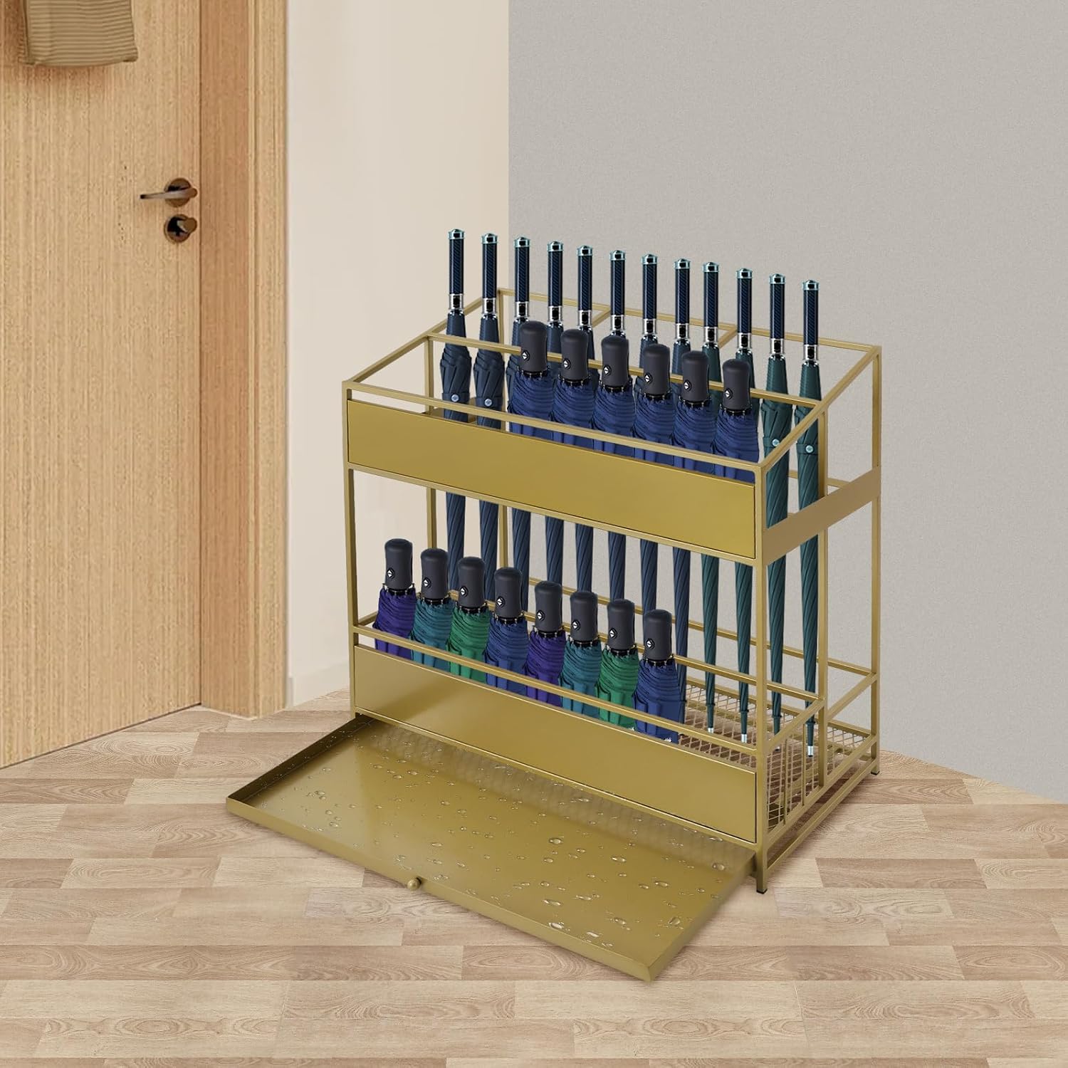 Metal Umbrella Storage Rack, Freestanding Entrance Umbrella Holder, Walking Cane Organizer Stand with Removable Water Drip Tray for Indoor Outdoor Home Office Entryway
