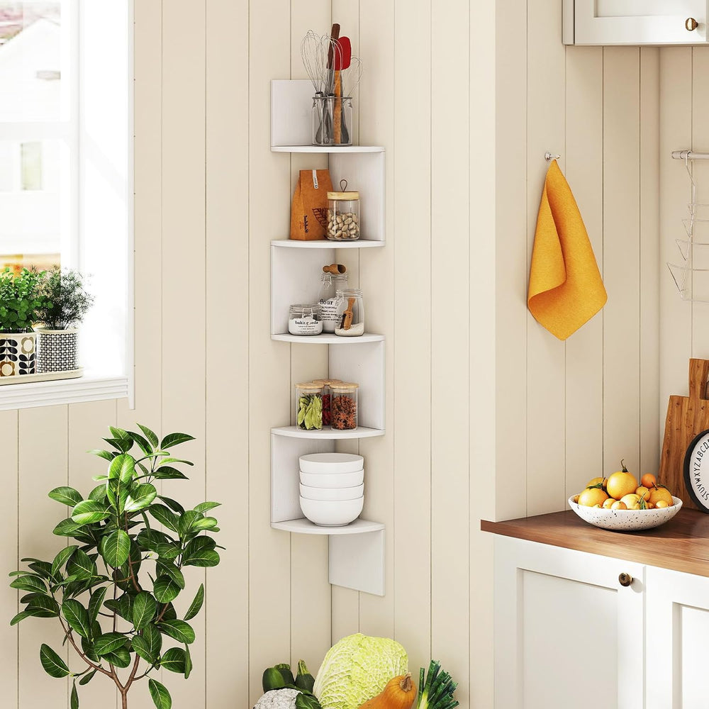 GIANTEX Corner Shelf Wall Mounted Set of 2, 5-Tier Floating Corner Bookshelf,...