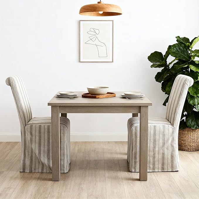 chairus Slipcovered Parsons Dining Chairs Set of 6, Upholstered Dining Room Chairs with Removable Linen Cover & High Back, Modern Farmhouse Wooden Side Kitchen Chairs, Khaki Stripe