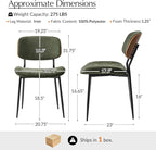 HULALA HOME Dining Chairs Set of 2 Mid-Century Modern Upholstered Kitchen Dining Room Chairs with Wood Curved Backrest, Black Metal Legs Fabric Dinner Chair for Living Room Cafe Restaurant Moss