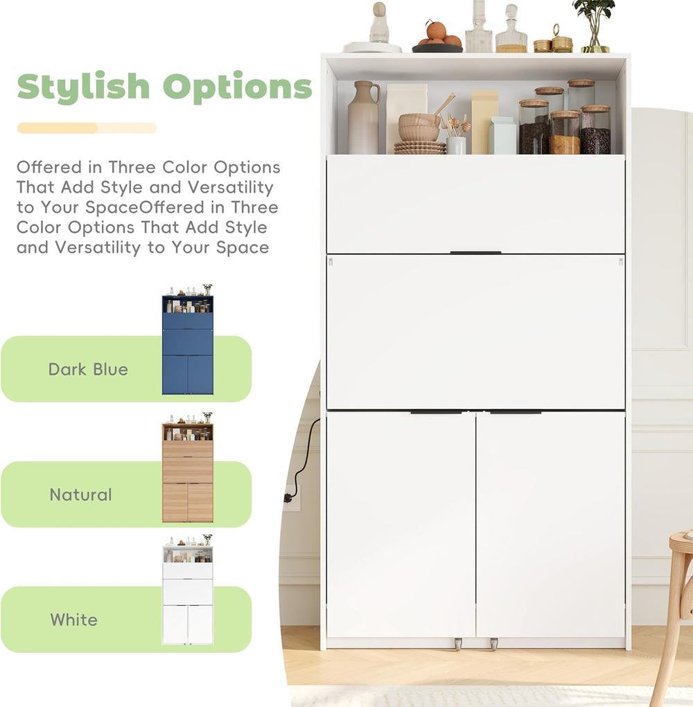Farmhouse Kitchen Pantry Cabinet with Foldable Workstation, Kitchen Storage C...
