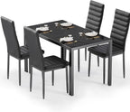 Bealife Kitchen Dining Table Set for 4, Tempered Glass 5 Piece - Black | PU Leather Modern Dining Room Furniture, Space Saving Table and Chairs Set for Home, Kitchen, Living Room, Dining Room