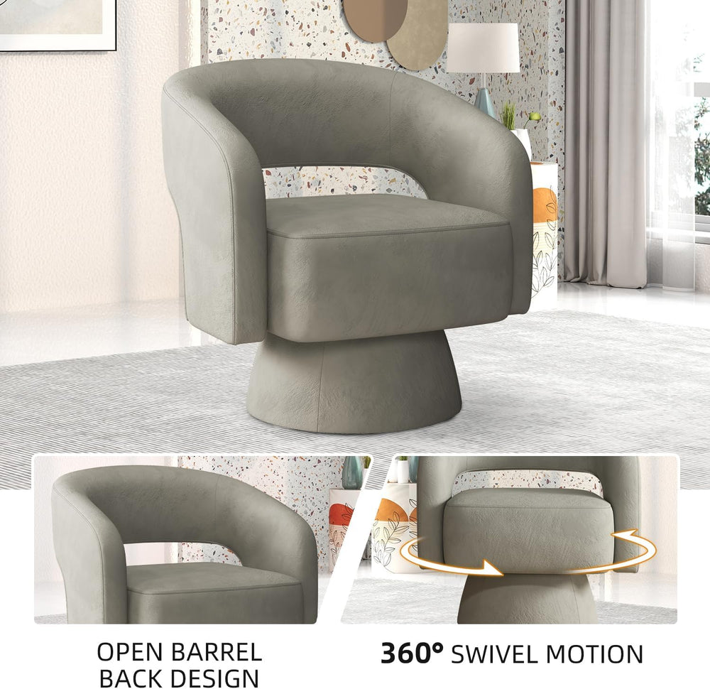 INZOY Swivel Barrel Chair with Velvet Fabric, Swivel Accent Chair with Thicke...