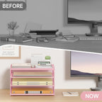 Subekyu Paper Letter Tray Organizer for Desk, Pink Metal Mesh Desk File Sorter Organizer with Handle and 2 Sliding Trays for Home Office School Supplies Organization