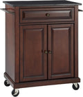 Crosley Furniture Compact Granite Top Small Rolling Cart with Shelves, Microwave Stand with Towel Rack, Mahogany