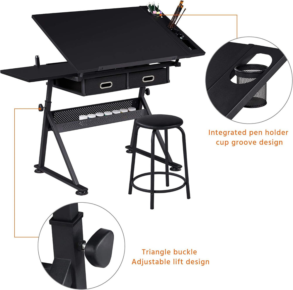 Yaheetech Art Craft Table Drawing Table Height Adjustable Drafting Desk Work ...