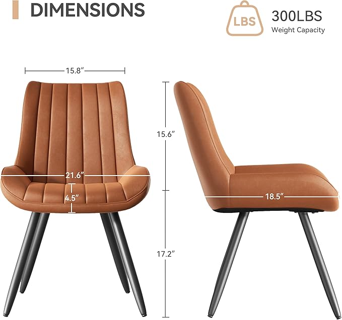 Mid Century Modern Dining Chairs Set of 6, Soft Cushion Upholstered Fabric Kitchen Chairs, Brown