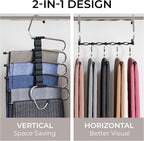 MORALVE Pants Hangers Space Saving - 2 Pack - Non-Slip Multi-Layer Space Saving Hangers - Multifunctional Clothing Rack for Closet Storage - Ideal for Jeans, Trousers, Skirts, Scarves & Slacks (Black)
