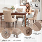 Velvet Dining Chairs Set of 2, Upholstered Dining Room Chairs with Nailhead Ring Pull Trim, Button Tufted Wing Back Chairs for Dining with Solid Wood Legs for Kitchen Dining Room(Khaki)