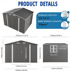 10x8 FT Outdoor Storage Shed with Window, Metal Sheds & Outdoor Storage with Lockable Door and 4 Vents, Outside Storage Shed Waterproof for Backyard, Garden, Patio, Gray