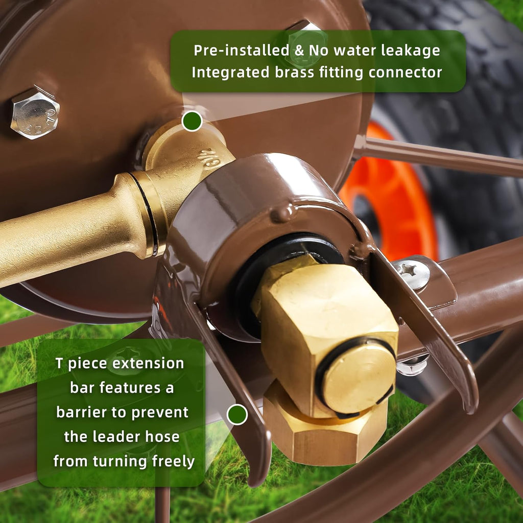 2025 Upgrade Hose Reel Cart, Garden Hose Cart with 4 Wheels, Heavy Duty Freestanding Water Hose Reels for Outside, Hold Up to 300 ft of 5/8'' for Garden Lawn Yard Outdoor