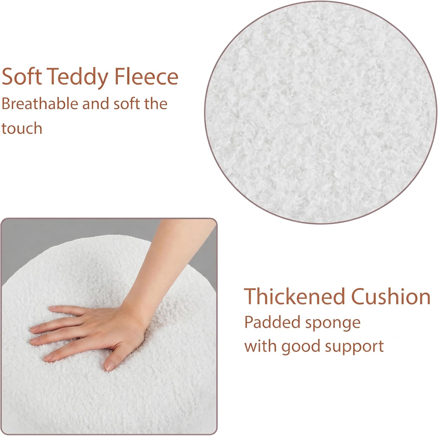 Modern Round Vanity Stool, Small Ottoman, Cute Fabric Foot Stool, Teddy Fleece Footrest, Upholstered Vanity Chair, Stool for Makeup, Bedroom, Living Room (1, Round-White)