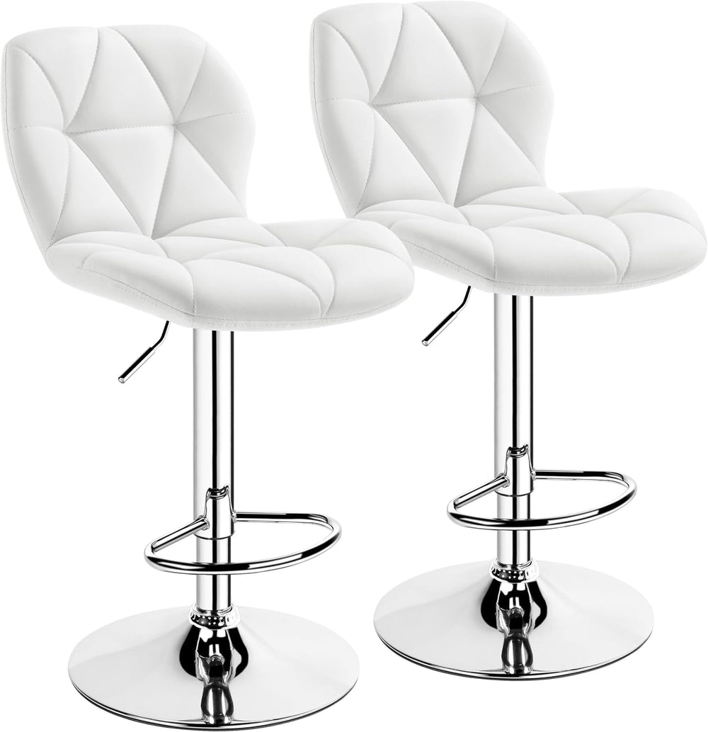 Yaheetech Bar Stools Set of 2 Adjustable Height Swivel Barstools White