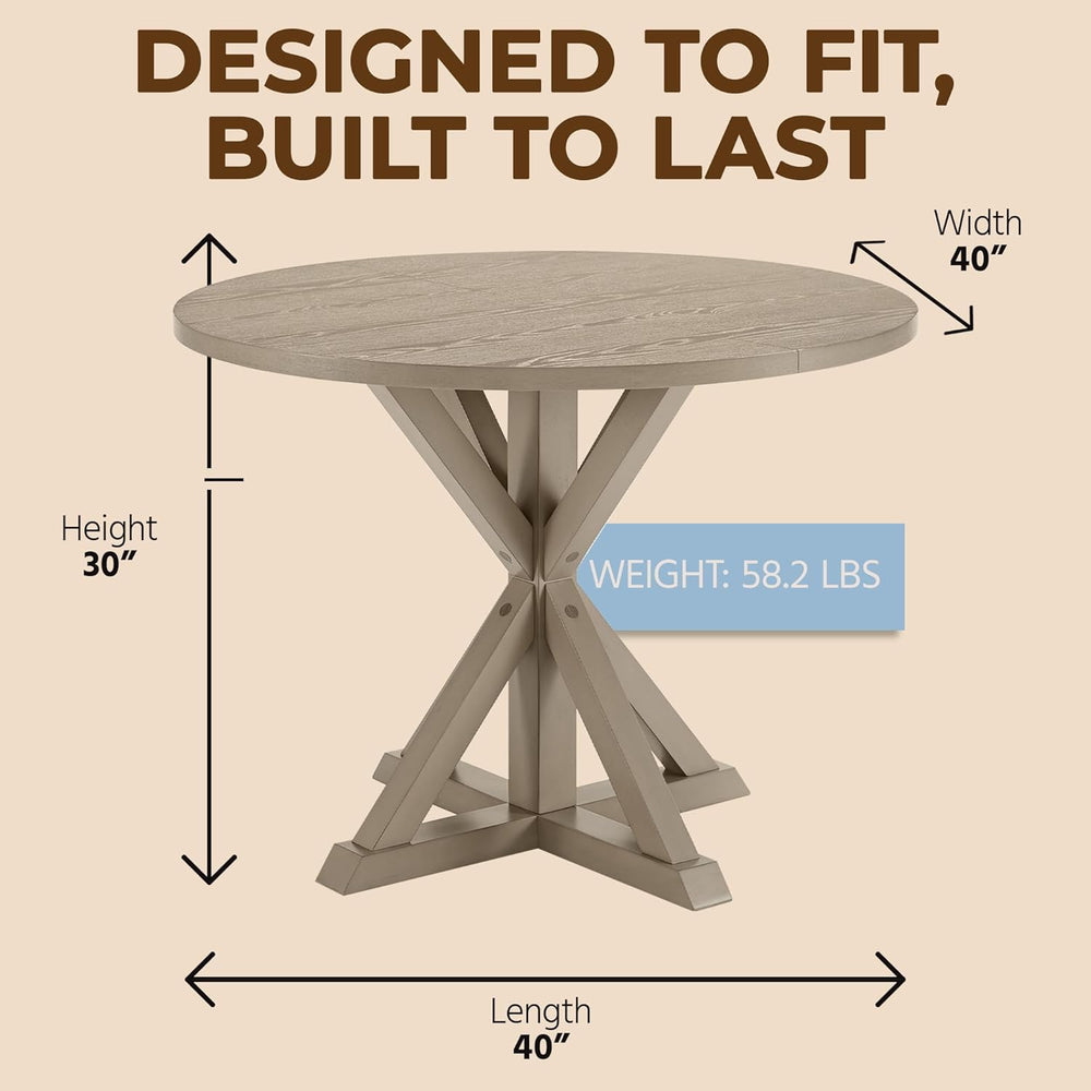 ROME + OAK Spier Modern Dining Table, 40-Inch Round Tabletop with Sturdy Pede...