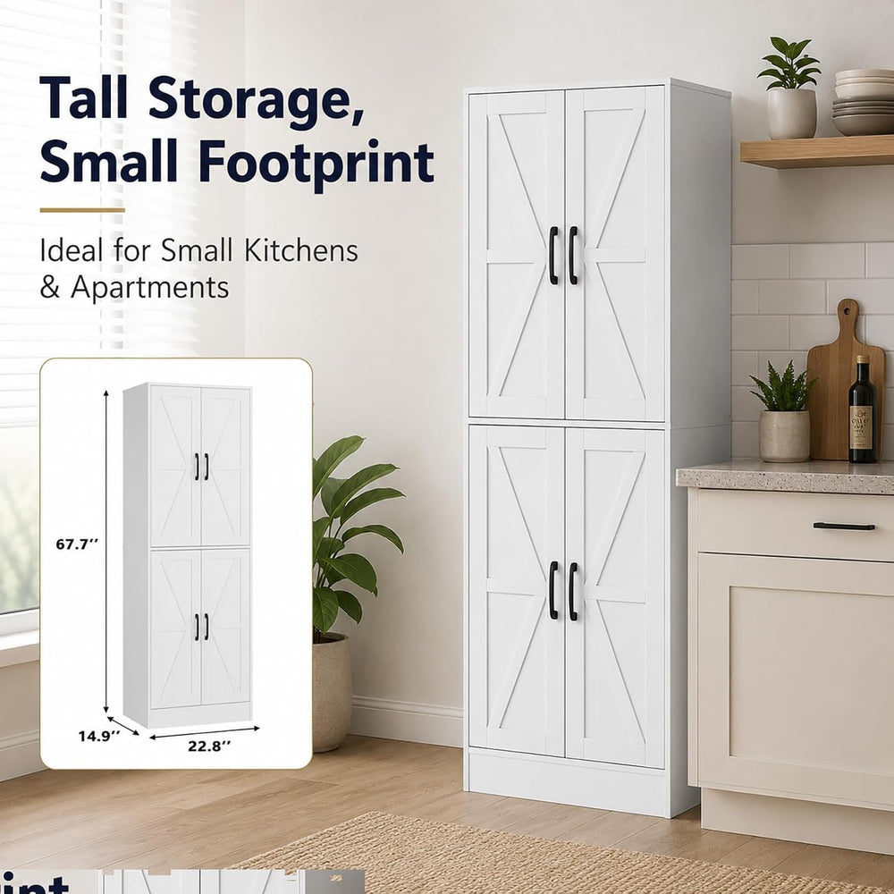 Kitchen Pantry Storage Cabinet, 68" Tall White Food Pantry Cabinet with ...