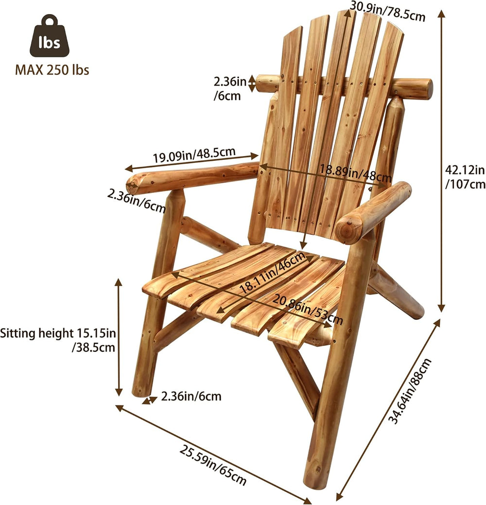 DJL Adirondack Wooden Chair Outdoor Patio Lounge Log Cabin Furniture Rustic S...