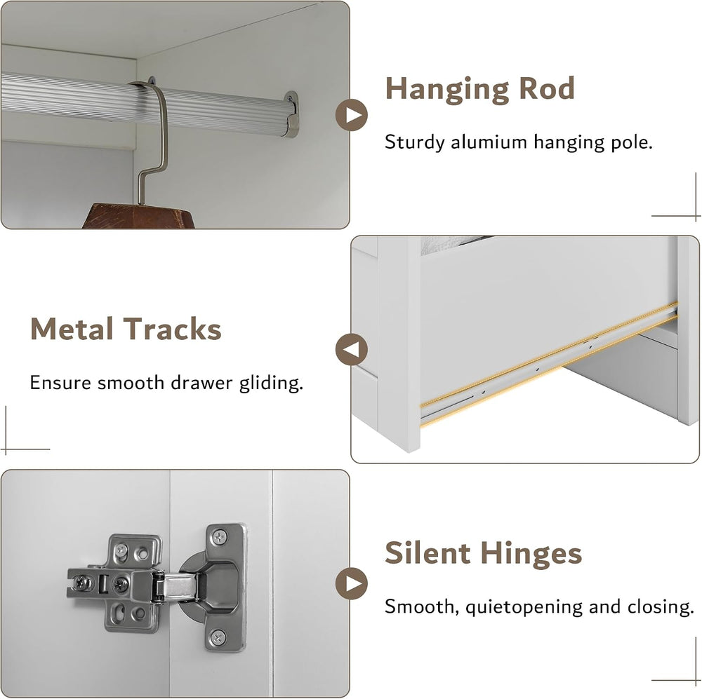 iPormis Armoire Wardrobe Closet with 2 Drawers, Modern Wooden Bedroom Armoire...