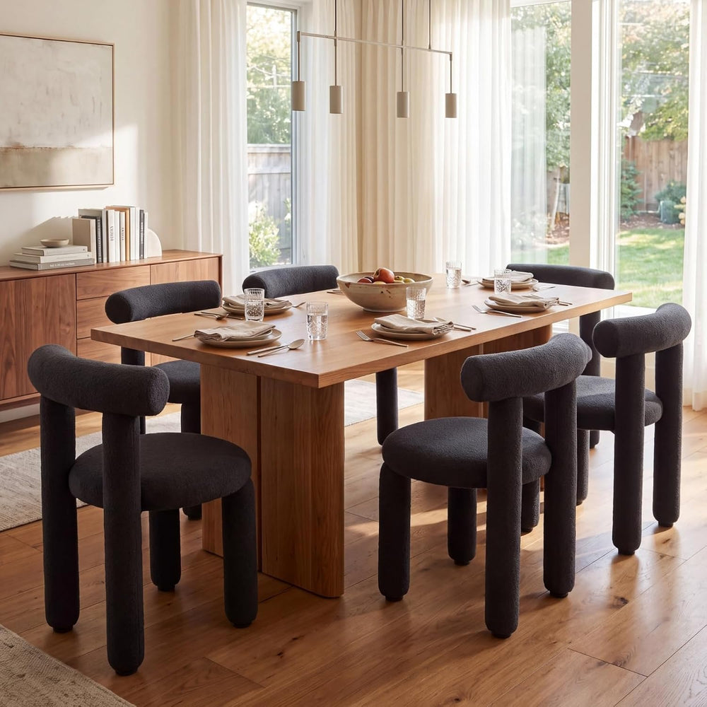 DUOMAY Modern Black Boucle Dining Chairs Set of 4, Sherpa Upholstered Kitchen...