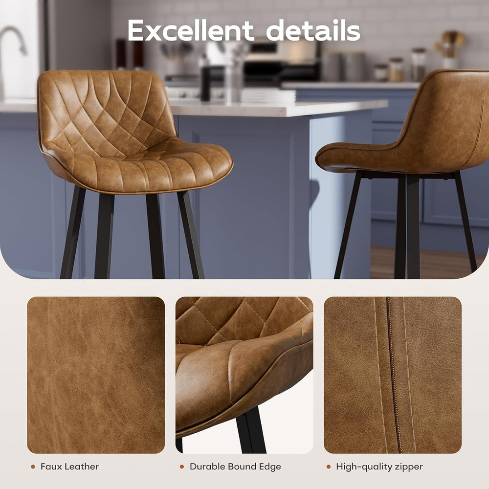 26" Brown Counter Height Bar Stools Set of 4, for Kitchen Island | Curve...