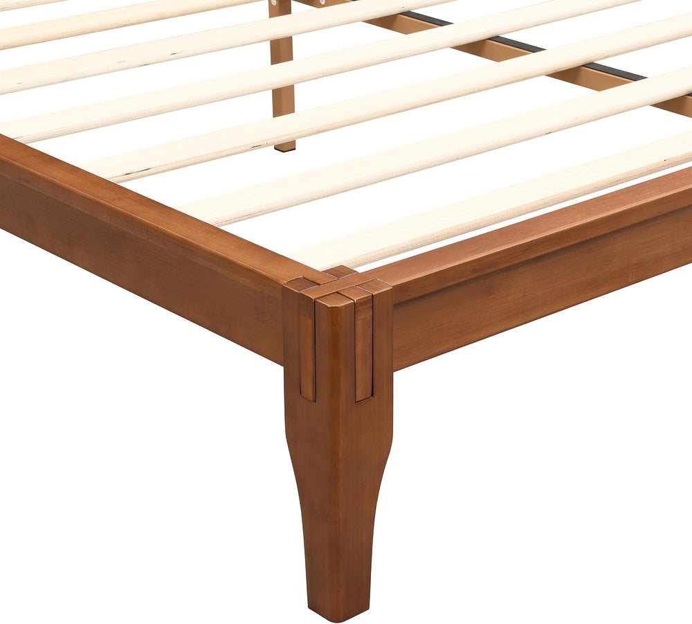 Merax Queen Mid Century Modern Bamboo Wood Bed Frame with Headboard, Brown