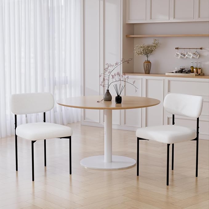 HOMMPA Dining Chairs Set of 2 Boucle Upholstered Kitchen Chairs with Curved Backrest Modern Dinner Chair with Metal Legs for Dining Room Living Room Vanity White