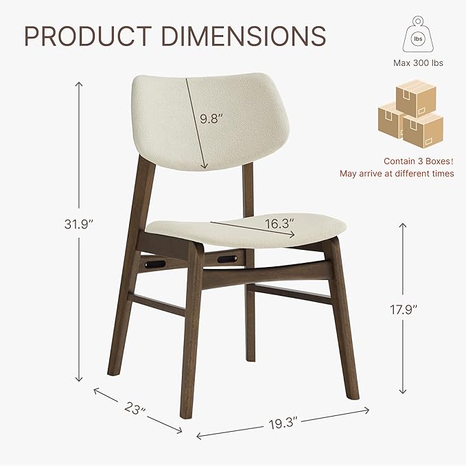 Wooden Dining Chairs Set of 6, Upholstered Modern Dining Room Chairs, Solid Oak Wood Kitchen Chairs with Soft Cushion Backrest for Farmhouse, Restaurant, Café (Cream Fabric & Walnut Color)