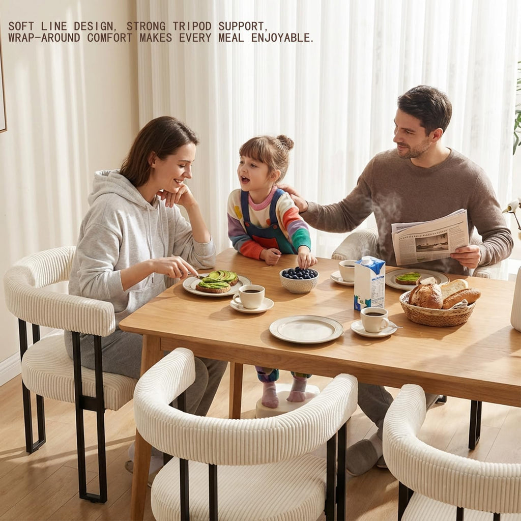 Modern Corduroy Dining Chairs Set of 6 with Metal Legs,Comfy Accent Dining Room Chairs Upholstered Kitchen Side Chairs with Curved Backrest for Dining Room Kitchen Living Room (White,6)