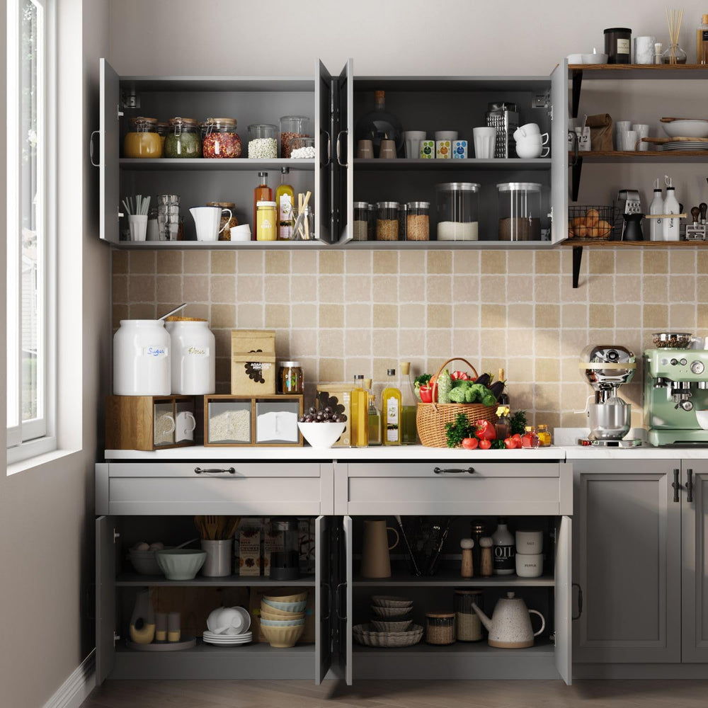 63" Kitchen Cabinet Set with Wall Mounted Cupboard and Buffet Sideboard,...