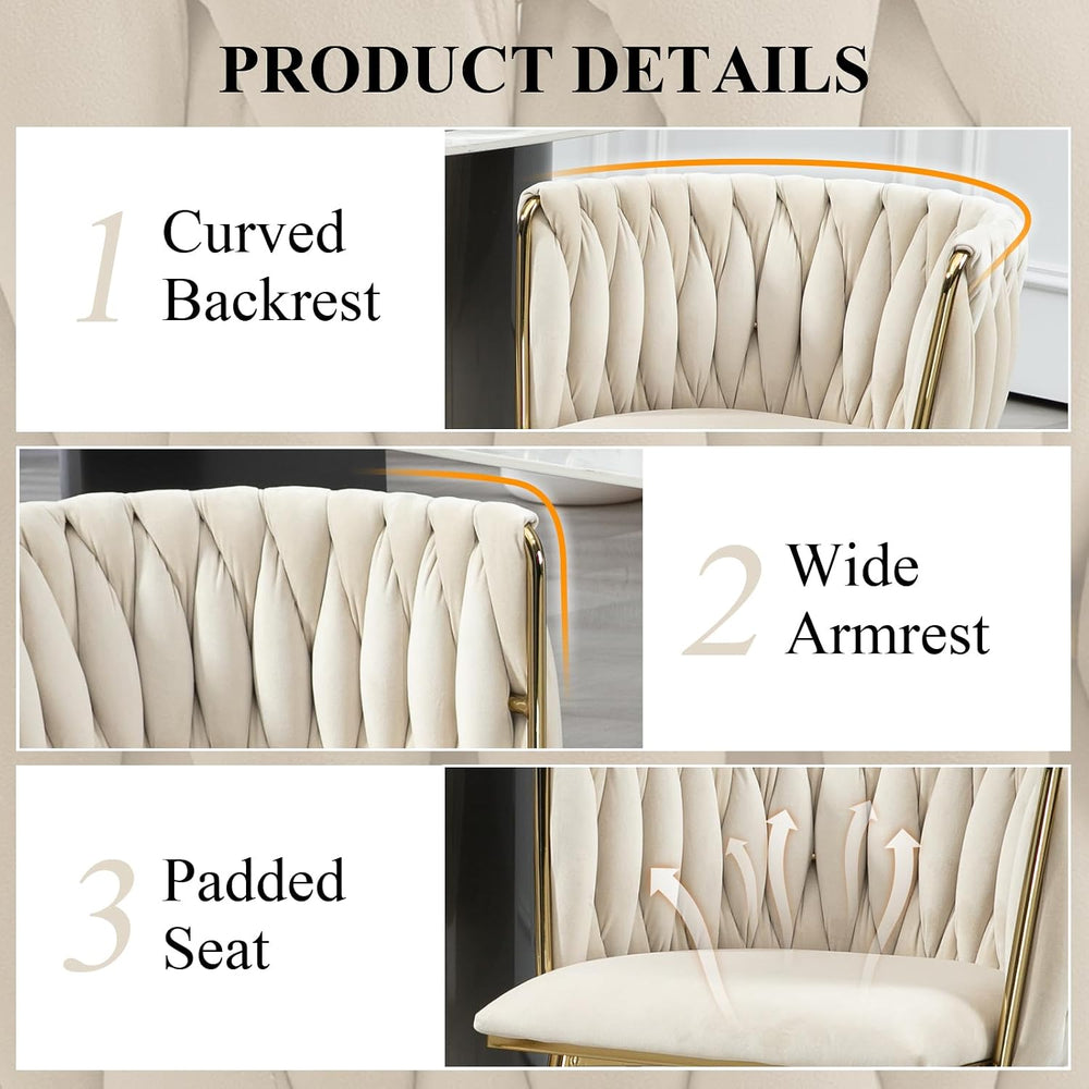 NIOIIKIT Modern Velvet Dining Chairs Hand Weaving Accent Chairs Living Room C...
