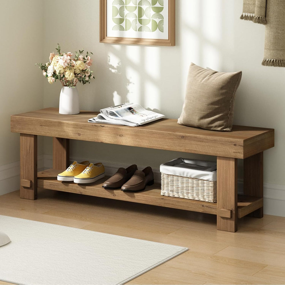 HOKYHOKY 51.2" Long Solid Wood Bench Farmhouse Entryway Bench, End of Be...