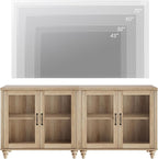 WAMPAT Entertainment Center with Bookshelves for TVs up to 75", Farmhouse Wall Unit TV Stand with Glass Doors & Drawer, Media Console Table for Living Room, Bedroom & Home Theater, Oak
