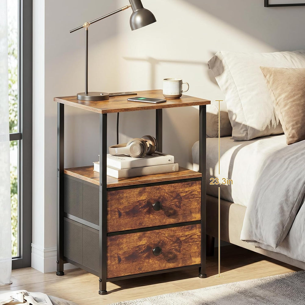 LOAKEKEL Night Stand, Nightstands Set of 2 with Charging Station | Bedside Ta...