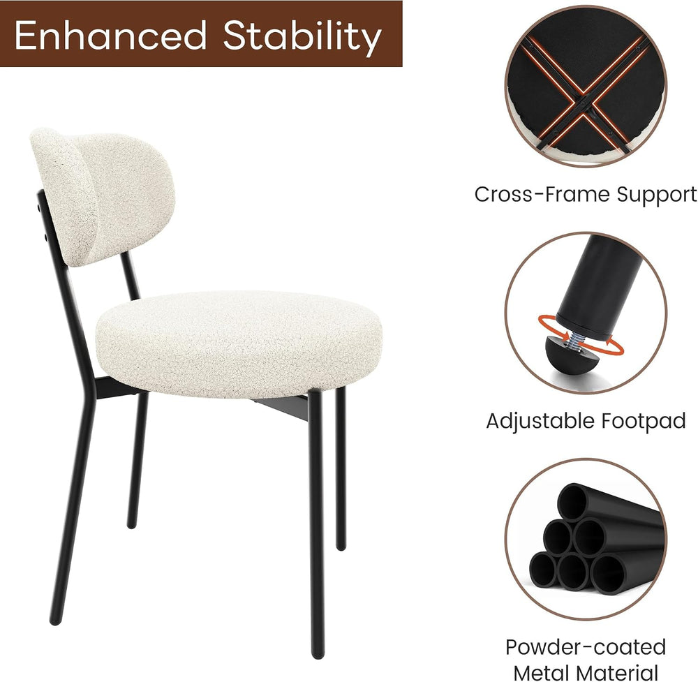 KROFEM Set of 4 Boucle Fabric Dining Chairs,White | Mid Century Modern Design...