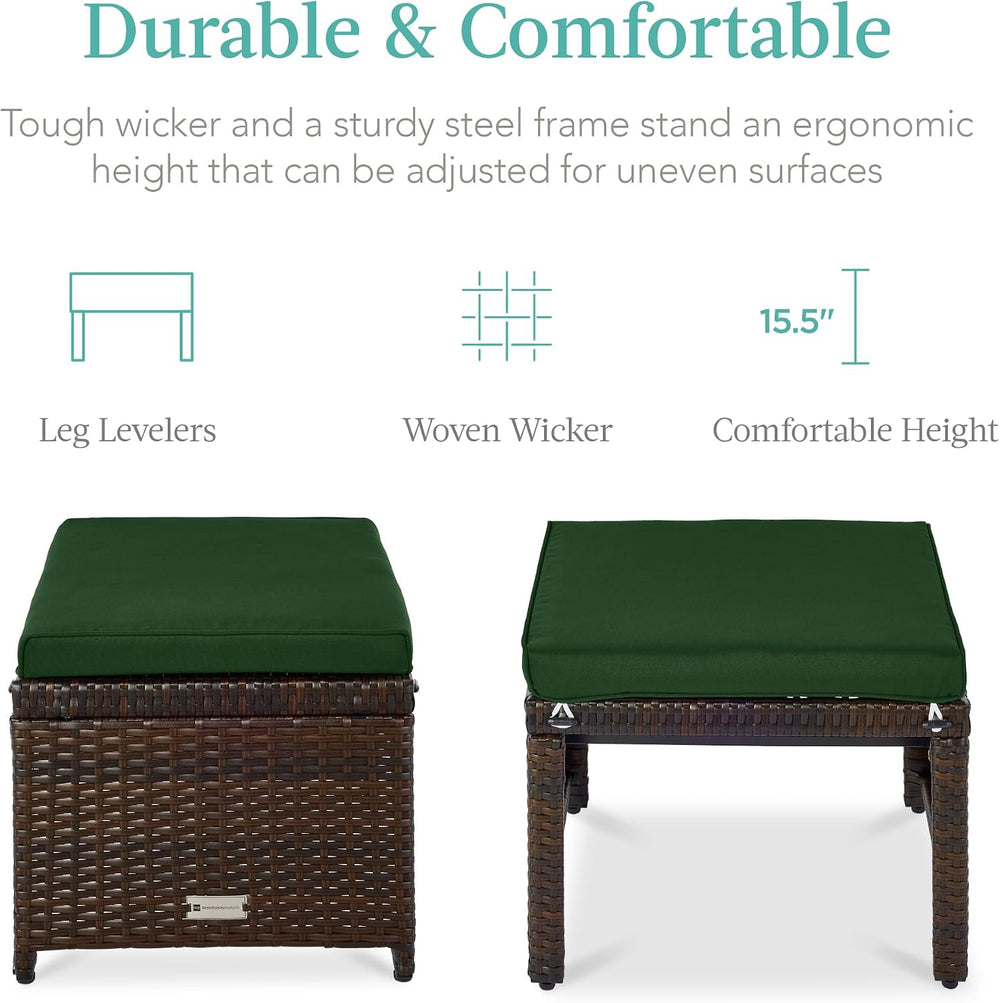 Best Choice Products Set of 2 Wicker Ottomans, Multipurpose Outdoor Furniture...