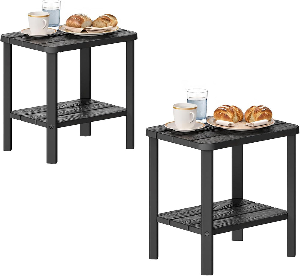 KAMABOKO Outdoor Side Table Set of 2, 2-Tier Adirondack Square Patio Table, H...