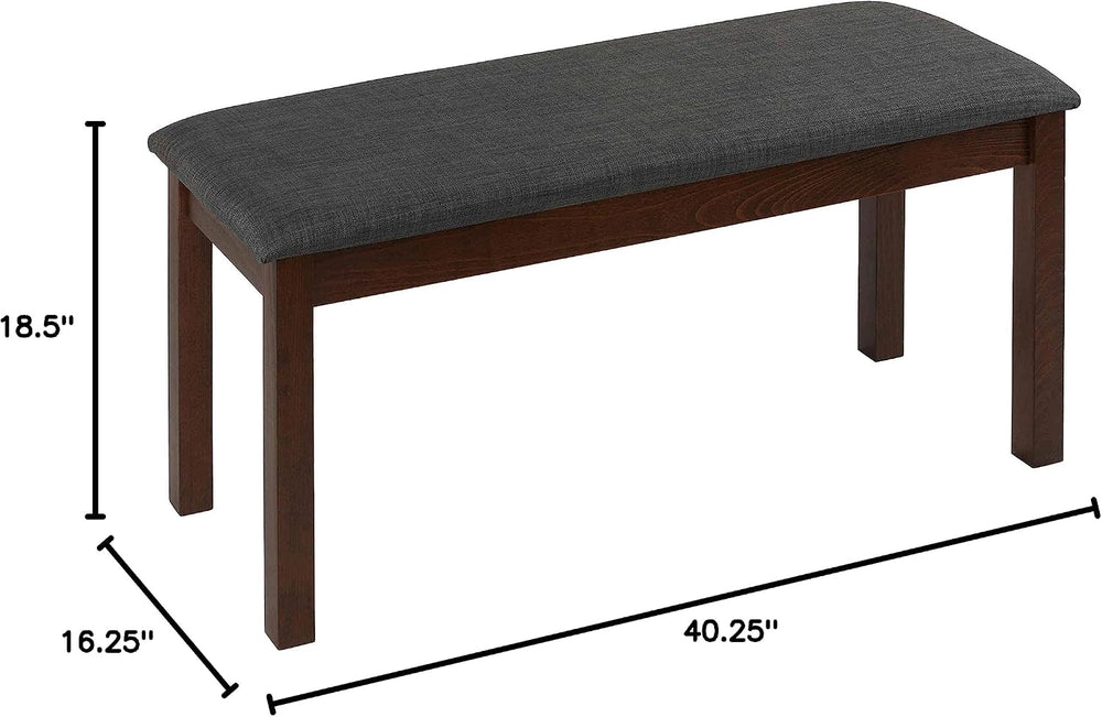 Cortesi Home Rosco Dining Bench in Charcoal Fabric, Walnut Finish 40"