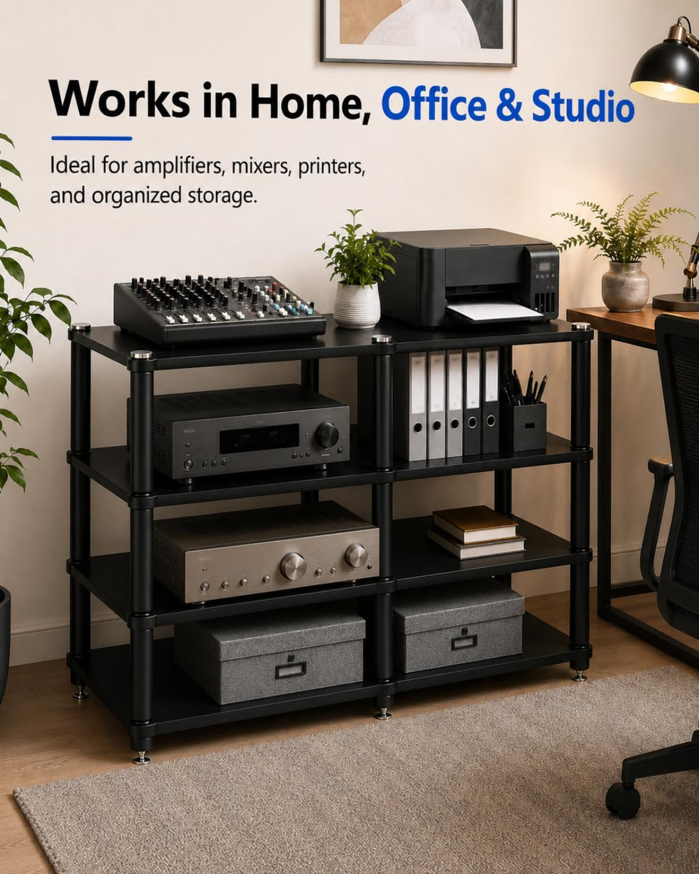 4 Tier Heavy Duty AV Media Stand, Stereo Stands and Racks, Black