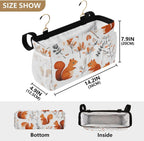 Squirrels and Fall Leaves Bedside Caddy for Dorm Bed Bedside Hanging Caddy Bag Iron Frame Storage Organizer Pocket for Bunk Home College Hospital Beds 2 Hooks
