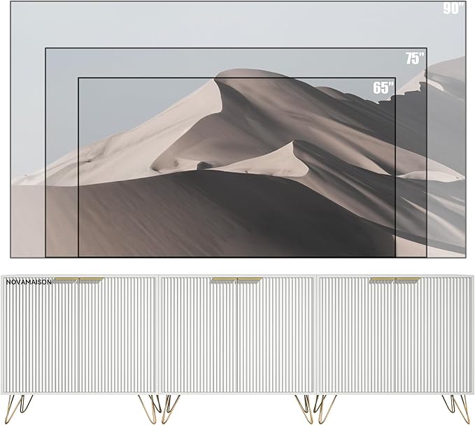 Fluted TV Stand for 90 Inch TV, Modern TV Stand Console, White Entertainment ...