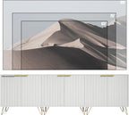 Fluted TV Stand for 90 Inch TV, Modern TV Stand Console, White Entertainment Center with 3 Storage Cabinets, Adjustable Shelves & Gold Handles, Wood Media Cabinet for Living Room